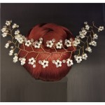 Accesoriu modern pentru decor par WED32 Auriu cu cristale si perle de 35cm